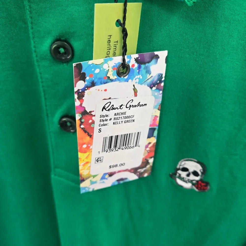 Robert Graham Kelly Green Golf Sport Preppy Embroidered Skull Polo Size Small